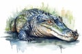 Watercolor alligator illustration on white background Royalty Free Stock Photo