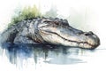 Watercolor alligator illustration on white background Royalty Free Stock Photo