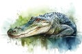 Watercolor alligator illustration on white background Royalty Free Stock Photo