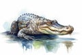 Watercolor alligator illustration on white background Royalty Free Stock Photo