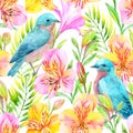 Watercolor Alstroemeria flowers seamless pattern.