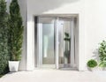 Watercolor of Aluminum modern entrance to a luxury house where the door is alsÃÂ³ Technology