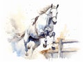 watercolor amazing jumping horse jumping a very high hurdle, equestrian competitions, horse clip art, watercolor style, ai,