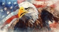An American Bald Eagle Over An American Flag Abstract Background - Generative AI Royalty Free Stock Photo
