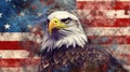 Colorful Watercolor of American Bald Eagle Over An American Flag Abstract Background - Generative AI Royalty Free Stock Photo