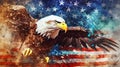 Watercolor of American Bald Eagle Over An American Flag Abstract Background - Generative AI Royalty Free Stock Photo