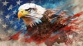 Bald Eagle Watercolor Over An American Flag Abstract Background - Generative AI Royalty Free Stock Photo