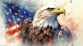 American Bald Eagle Watercolor Over An American Flag Abstract Background - Generative AI Royalty Free Stock Photo