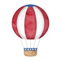 Watercolor American hot air ballon with traditional stars and stripes. Happy 4th of July illustration in USA flag colors Royalty Free Stock Photo