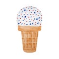 Watercolor American Independence Day ice cream illustration. Hand painted milk frozen dessert in waffle cone with red