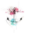 Watercolor anchor modern illustration