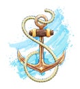 Watercolor anchor with rope