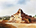 Watercolor of Ancient pyramid home house