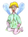 Watercolor angel with golden hair on a white background