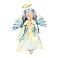 Watercolor angel with wings. Christmas angel illustration
