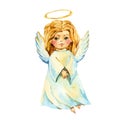 Watercolor angel with wings. Christmas angel illustration