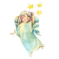 Watercolor angel with wings. Christmas angel illustration