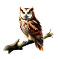 Watercolor animal owl perch on tree branch, created with generative AI Royalty Free Stock Photo