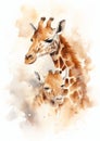 Watercolor animals portrait nature african giraffe wild safari mammal wildlife baby art africa Royalty Free Stock Photo