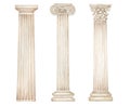 Watercolor antique column corinthian ionic doric order, Ancient Classic Greek pillar set, Roman Columns, Architecture