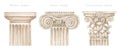 Watercolor antique column corinthian ionic doric order, Ancient Classic Greek pillar set, Roman Columns, Architecture Royalty Free Stock Photo