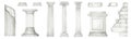 Watercolor antique column corinthian ionic doric order, Ancient Classic Greek pillar set, Roman Columns, Architecture Royalty Free Stock Photo