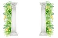 Watercolor antique corinthian column with tropical leaves flowers, Ancient Classic Greek Corinthian order, Roman Columns