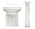 Watercolor antique doric column, Ancient Classic Greek Doric order, Roman Columns Clipart, Pillar Architecture facade Royalty Free Stock Photo