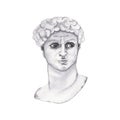 Watercolor antique marble statue of David head face isolated Royalty Free Stock Photo