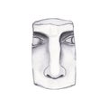 Watercolor antique marble statue of half face isolated