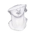 Watercolor antique marble statue of half woman head face isolated Royalty Free Stock Photo