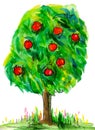 Watercolor apple tree Royalty Free Stock Photo