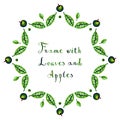 Watercolor apples and leaves vector frame