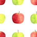 Watercolor apples seamless pattern isolated on white background. Hand drawn red and green fruits for packaging, menu Royalty Free Stock Photo