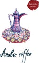 Watercolor arabic Coffee pot and cups set