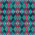 Watercolor argyle abstract geometric plaid seamless pattern with black line contour Royalty Free Stock Photo