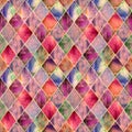 Argyle geometric abstract watercolor seamless pattern texture Royalty Free Stock Photo