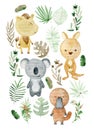 Watercolor arrangements with australian animals. Royalty Free Stock Photo