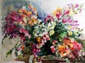 Watercolor art abstract background beautiful floral bouquet exotic flowers modern textured wet wash blurred fantasy Royalty Free Stock Photo