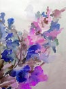 Watercolor abstract background floral pattern flowers blossom branch bright blurred texture decoration hand beautiful wallpaper Royalty Free Stock Photo