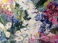 Watercolor art abstract background fresh beautiful floral wildflowers chamomiles meadow modern textured wet wash blurred fantasy