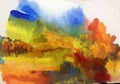 Watercolor art background abstract landscape autumn colorful textured Royalty Free Stock Photo