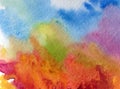 Watercolor art abstract background sky autumn landscape clouds day forest texture wet wash blurred fantasy Royalty Free Stock Photo