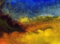 Watercolor art abstract background sky cloud landscape autumn blot overflow texture wet wash blurred fantasy Royalty Free Stock Photo