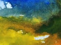 Watercolor art abstract background sky cloud landscape autumn blot overflow texture wet wash blurred fantasy Royalty Free Stock Photo