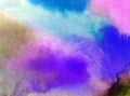 Watercolor art background abstract beautiful blue pink violet sky clouds rainbow shine colorful textured Royalty Free Stock Photo