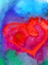 Watercolor art background abstract beautiful heart love romantic surface colorful textured wet wash blurred Royalty Free Stock Photo