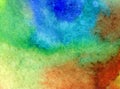 Watercolor art background abstract blue brown green overflow colorful textured wet wash blurred Royalty Free Stock Photo