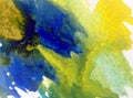 Watercolor art background abstract blue yellow colorful textured wet wash blurred Royalty Free Stock Photo