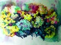 Watercolor art background abstract blue yellow lilac Royalty Free Stock Photo